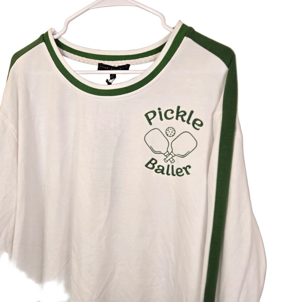 PICKLEBALL Jane + Delancey Pickle Baller Women's L White Green Long Sleeve Shirt